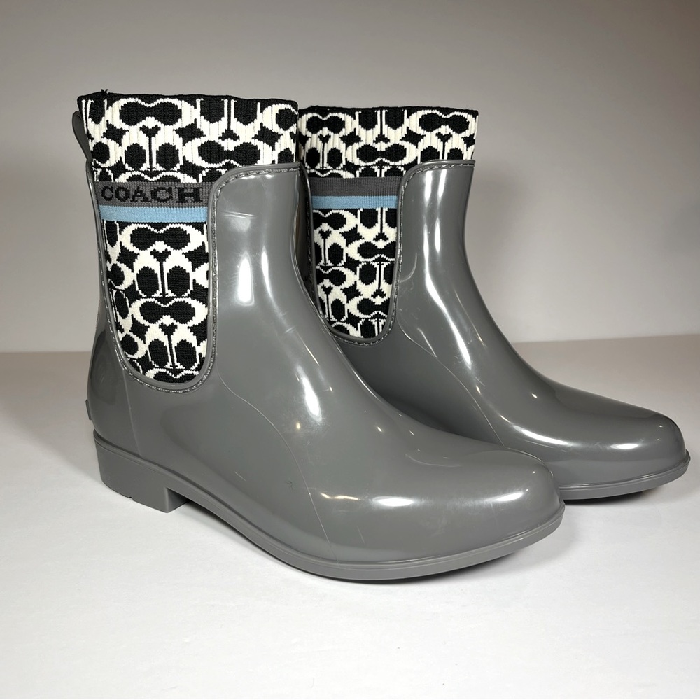 NWOT Coach Rivington Rain Boots-Gray-Sz 6